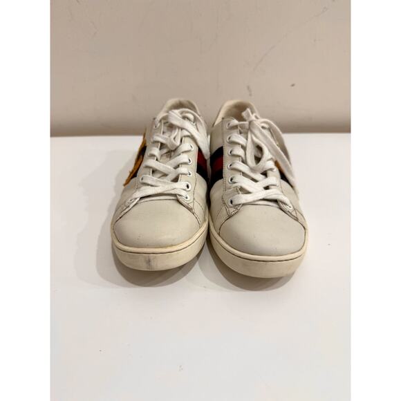 Gucci Leather Web Ace Lace Up Embroidered Loved Sneakers White Womens Size 37 - Picture 3 of 7